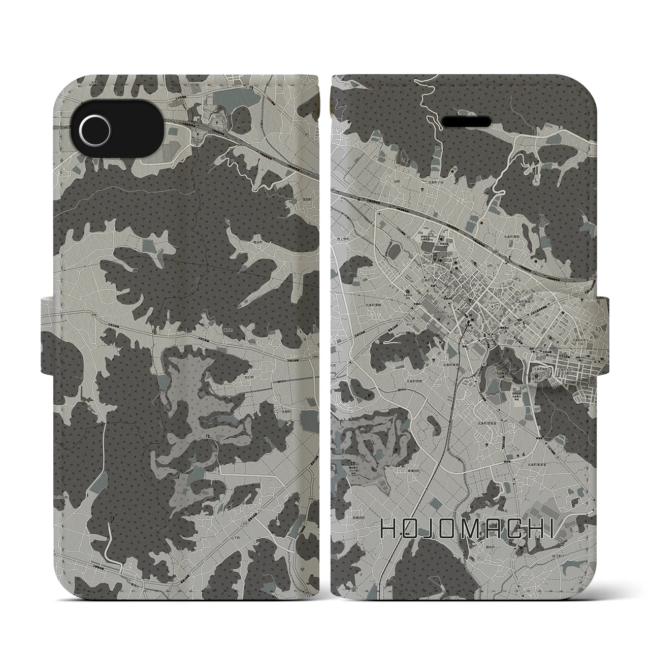 【北条町(兵庫県)】地図柄iPhoneケース(手帳タイプ)モノトーン・iPhone SE(第3 / 第2世代) / 8 / 7 / 6s / 6 用