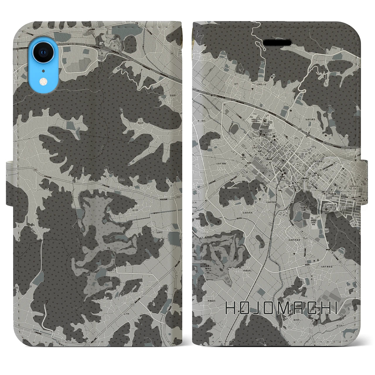 【北条町(兵庫県)】地図柄iPhoneケース(手帳タイプ)モノトーン・iPhone XR 用