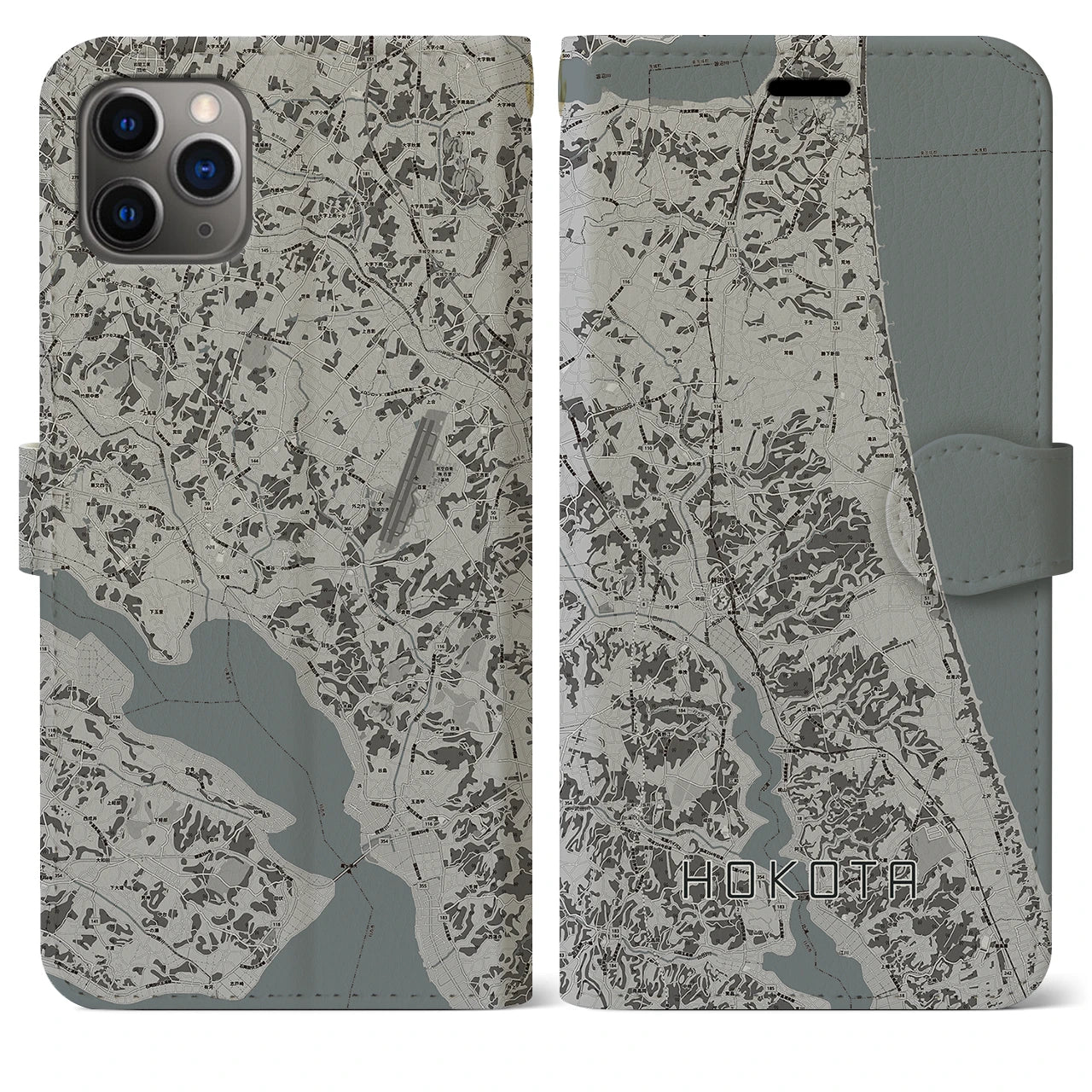 【鉾田(茨城県)】地図柄iPhoneケース(手帳タイプ)モノトーン・iPhone 11 Pro Max 用
