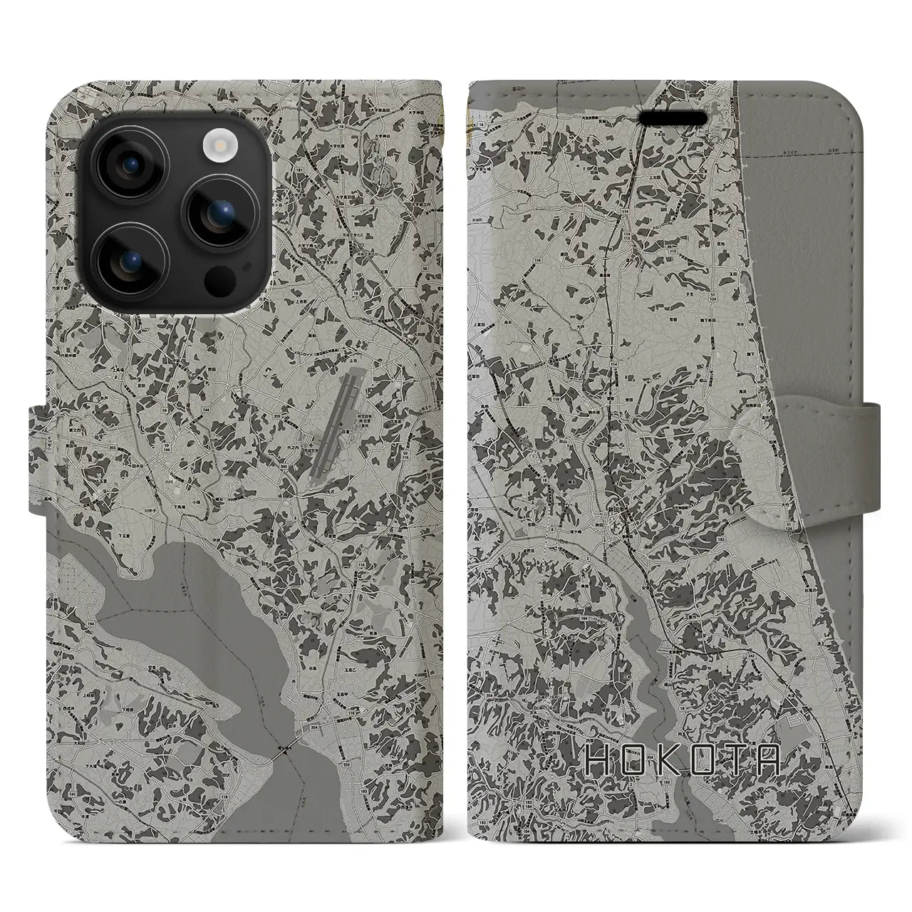 【鉾田(茨城県)】地図柄iPhoneケース(手帳タイプ)モノトーン・iPhone 16 用