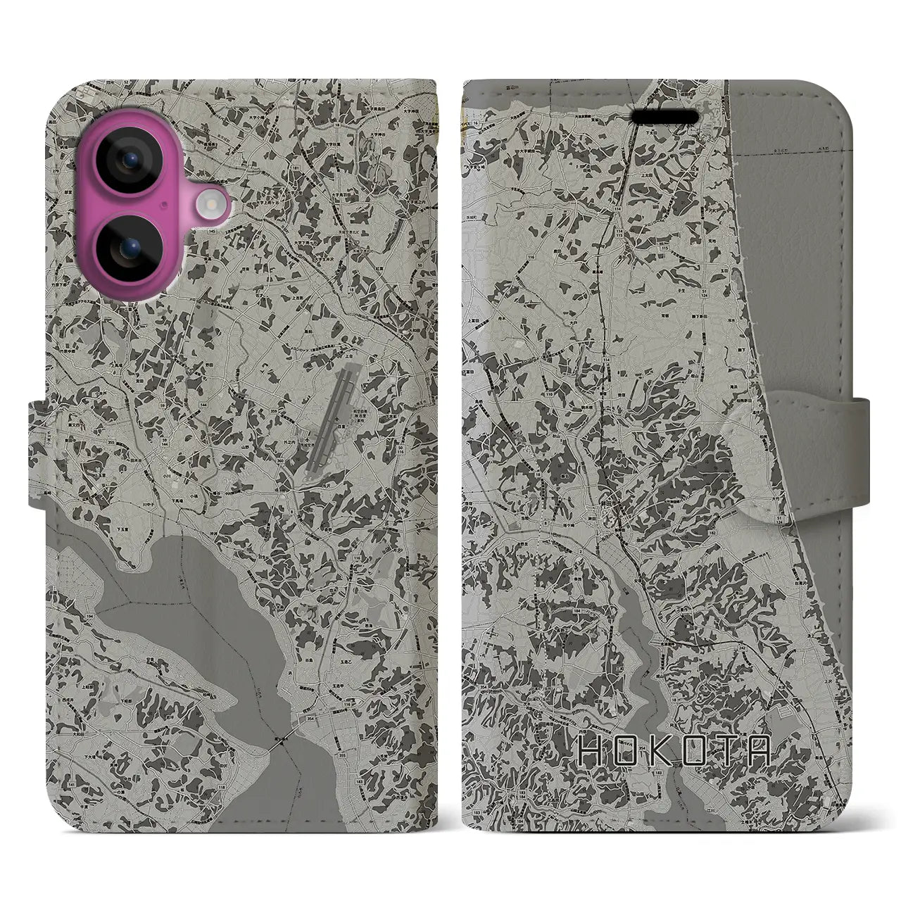 【鉾田(茨城県)】地図柄iPhoneケース(手帳タイプ)モノトーン・iPhone 16 Pro 用