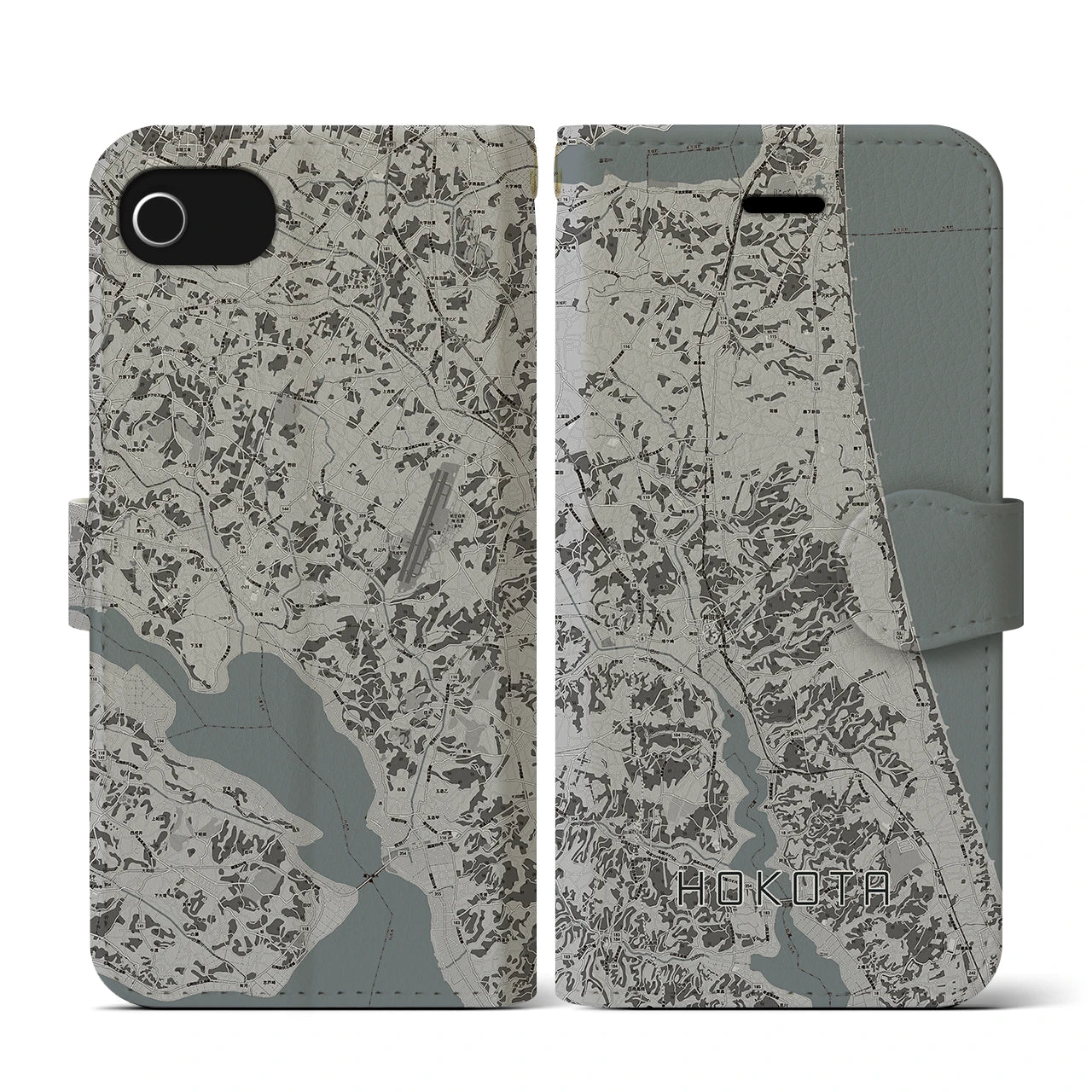 【鉾田(茨城県)】地図柄iPhoneケース(手帳タイプ)モノトーン・iPhone SE(第3 / 第2世代) / 8 / 7 / 6s / 6 用
