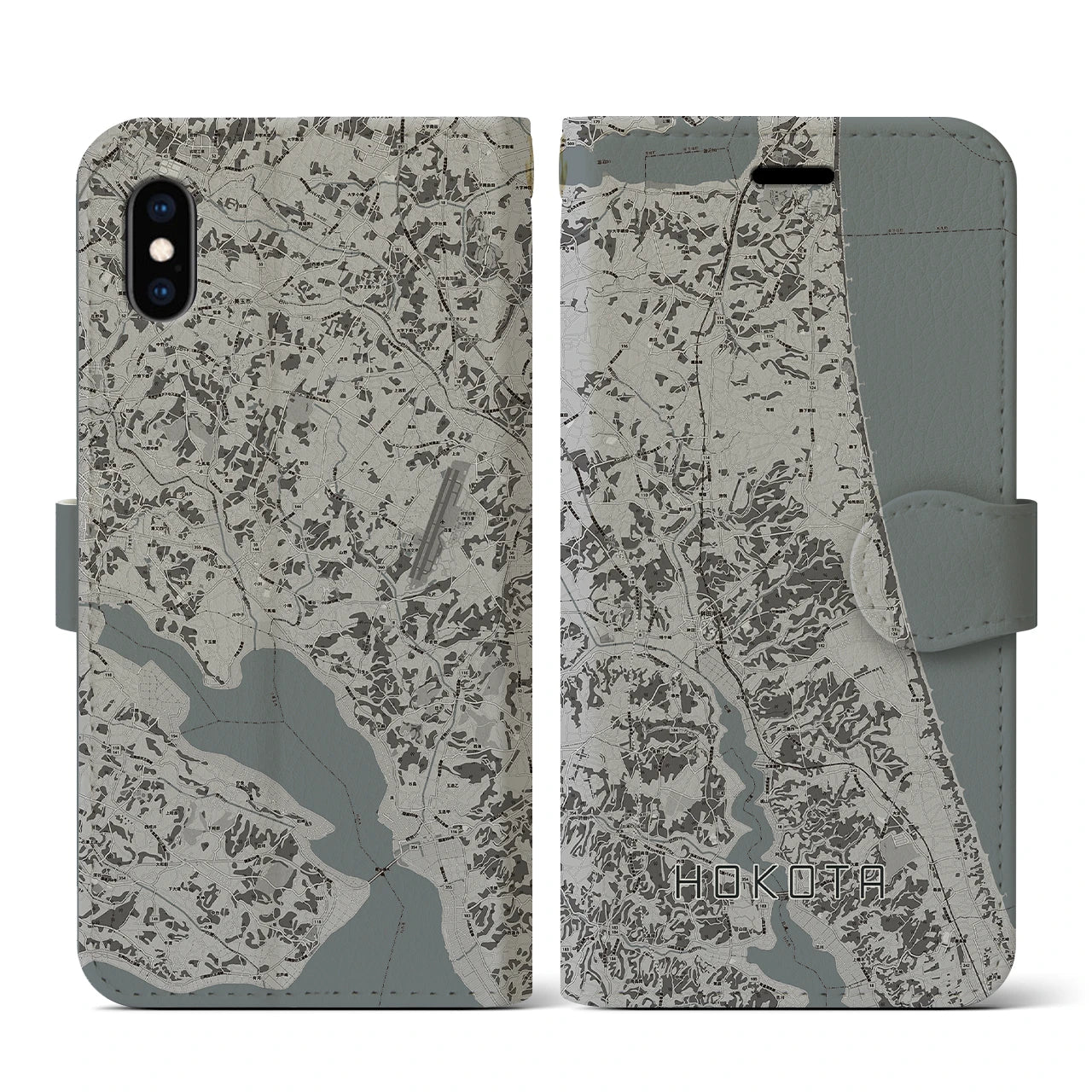 【鉾田(茨城県)】地図柄iPhoneケース(手帳タイプ)モノトーン・iPhone XS / X 用