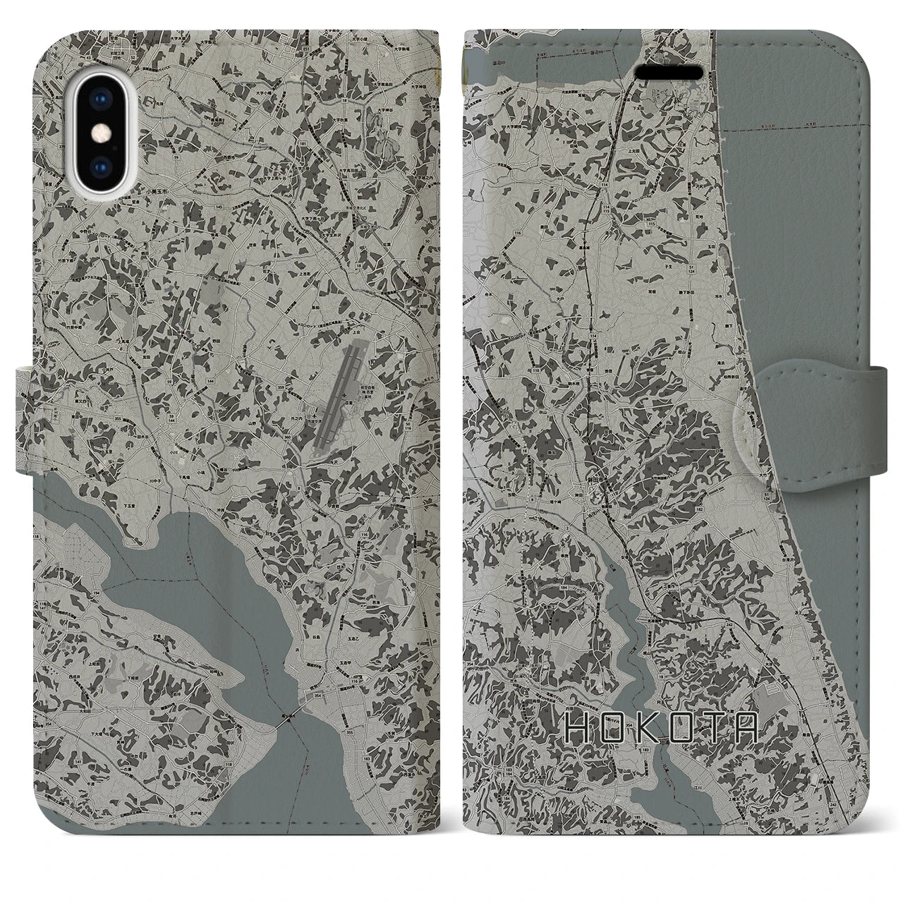 【鉾田(茨城県)】地図柄iPhoneケース(手帳タイプ)モノトーン・iPhone XS Max 用