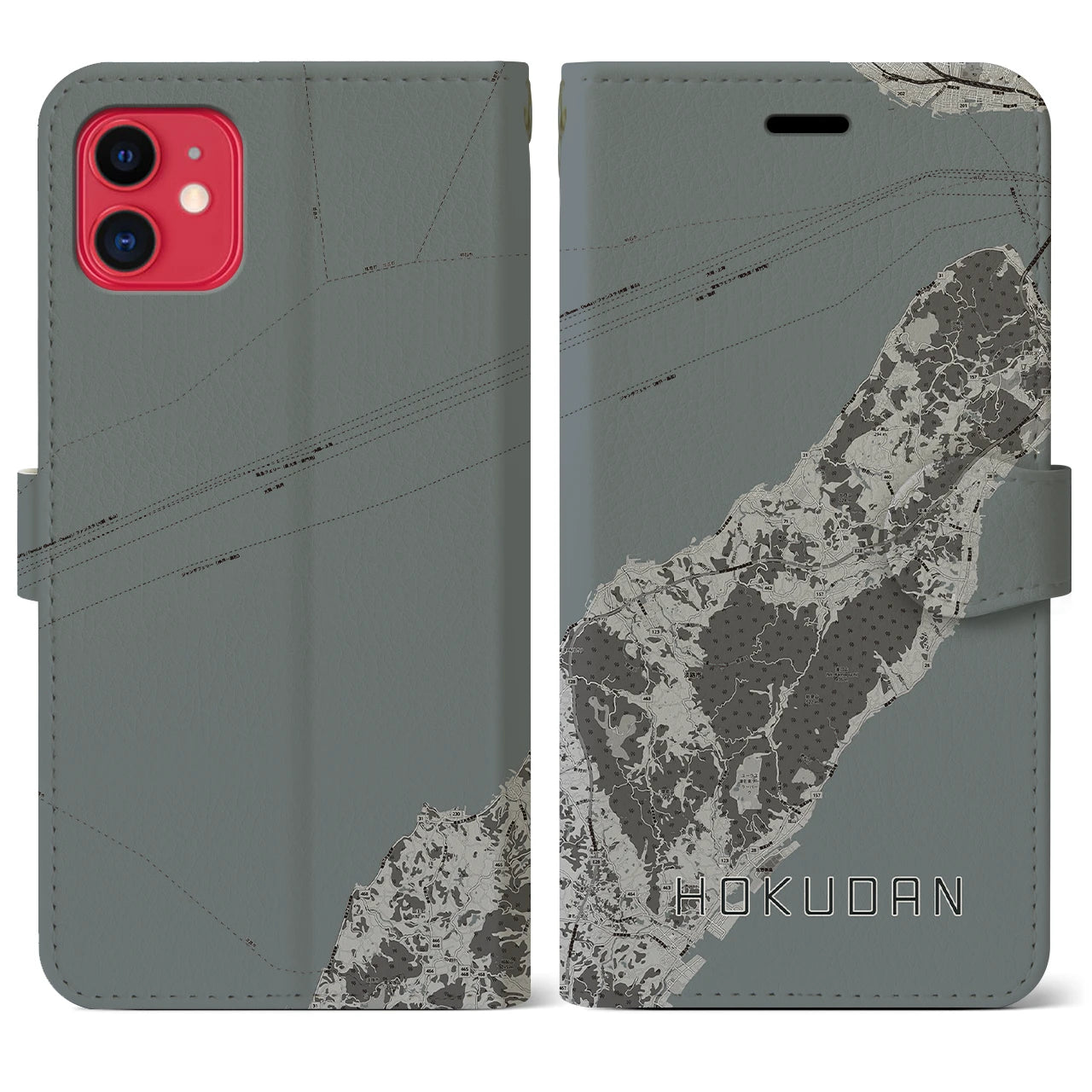 【北淡(兵庫県)】地図柄iPhoneケース(手帳タイプ)モノトーン・iPhone 11 用