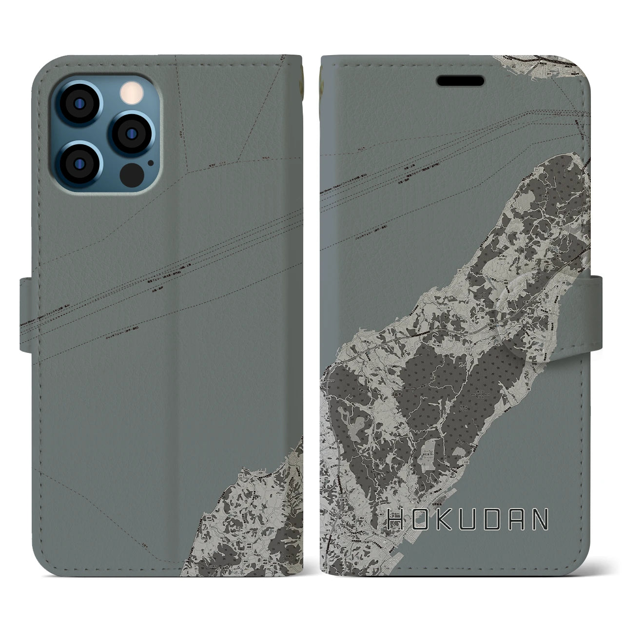 【北淡(兵庫県)】地図柄iPhoneケース(手帳タイプ)モノトーン・iPhone 12 / 12 Pro 用