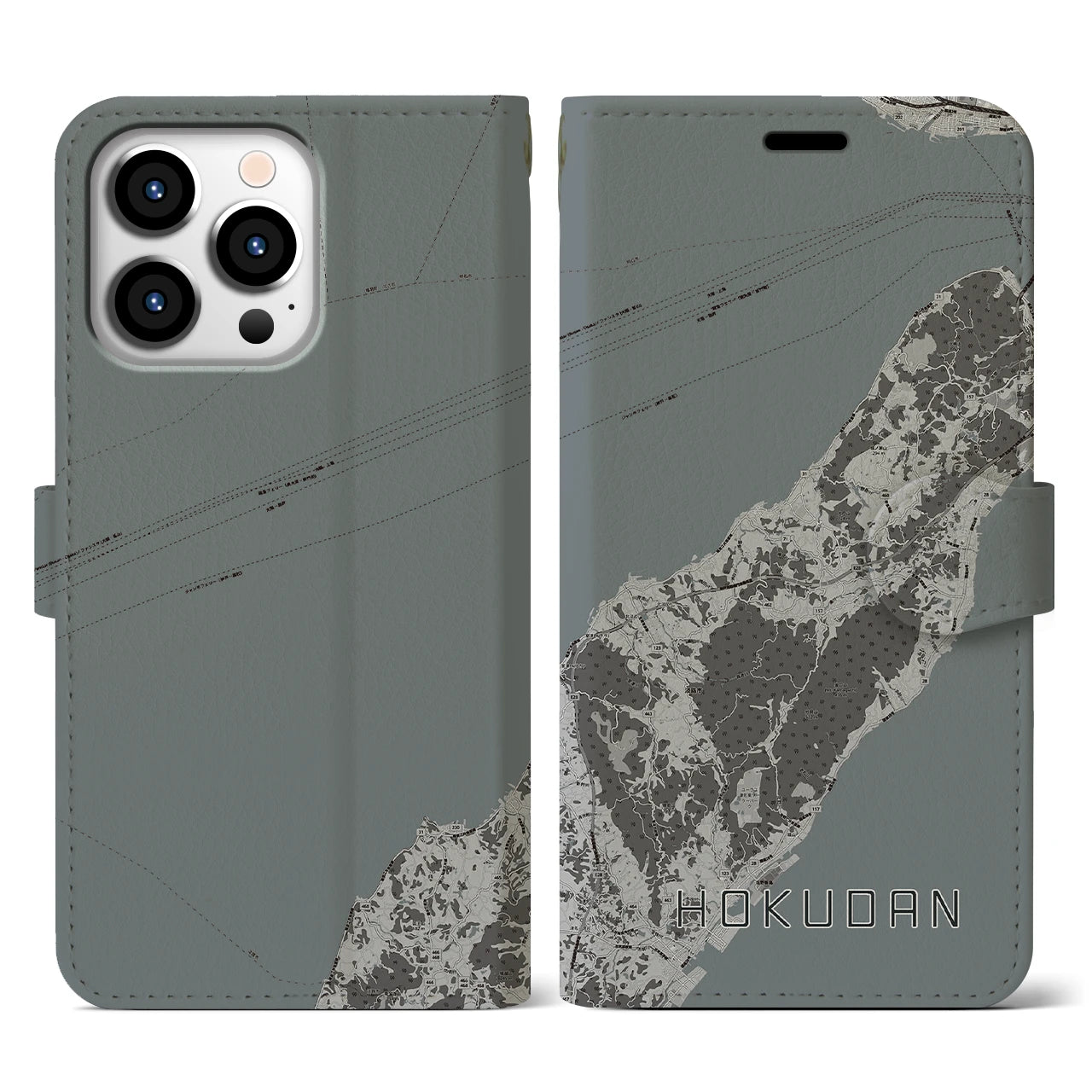【北淡(兵庫県)】地図柄iPhoneケース(手帳タイプ)モノトーン・iPhone 13 Pro 用