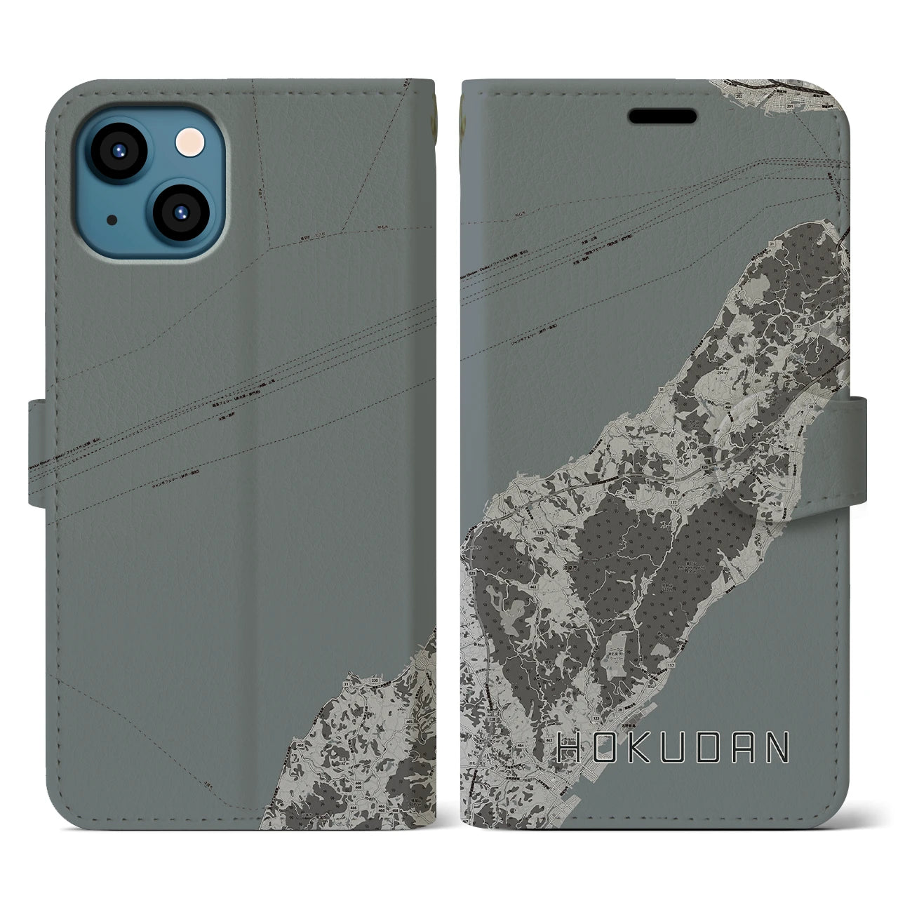 【北淡(兵庫県)】地図柄iPhoneケース(手帳タイプ)モノトーン・iPhone 13 用