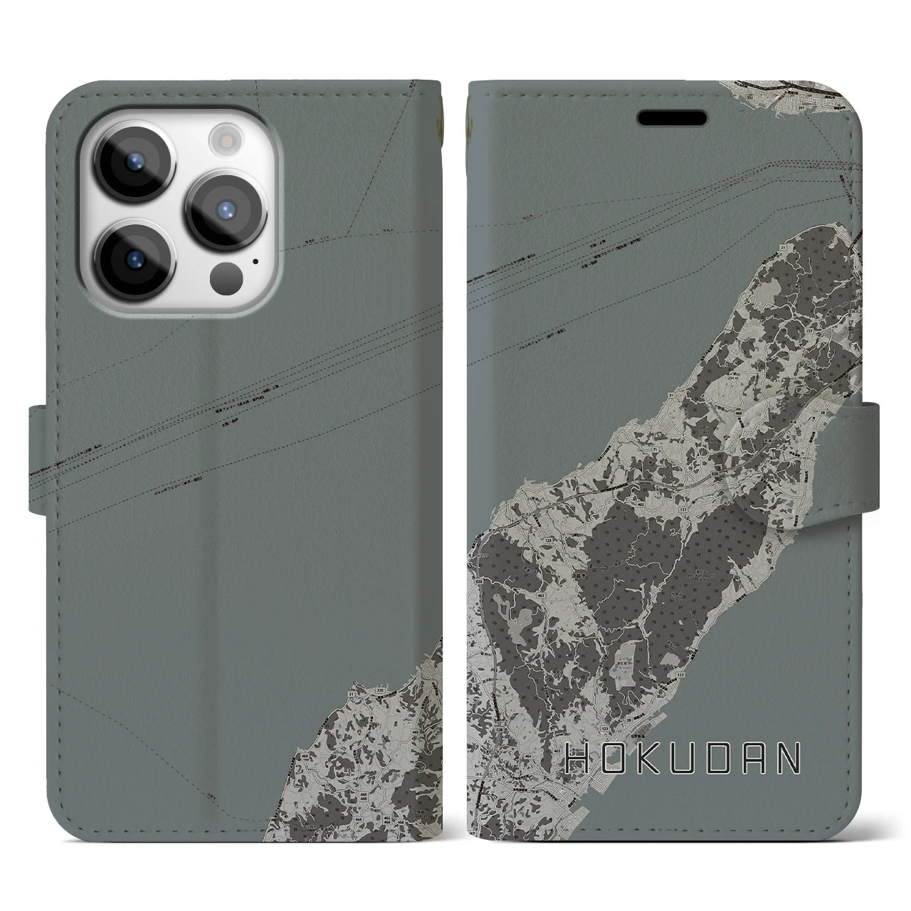 【北淡(兵庫県)】地図柄iPhoneケース(手帳タイプ)モノトーン・iPhone 14 Pro 用