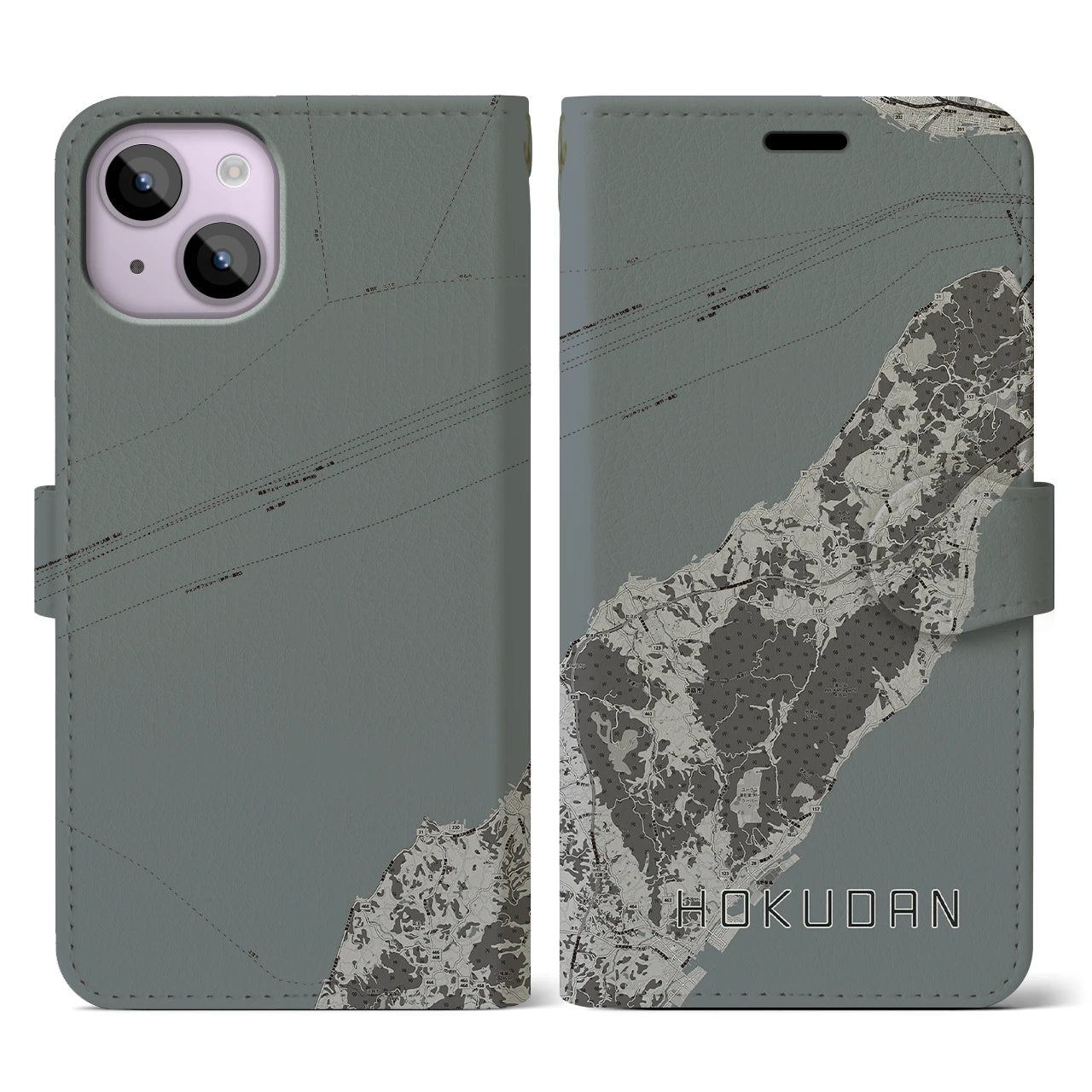 【北淡(兵庫県)】地図柄iPhoneケース(手帳タイプ)モノトーン・iPhone 14 用
