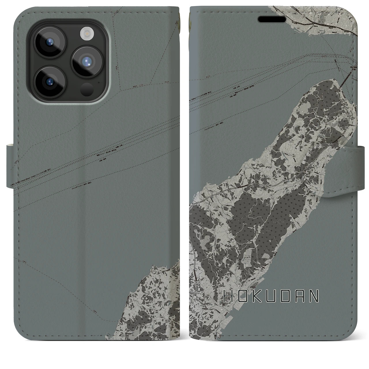 【北淡(兵庫県)】地図柄iPhoneケース(手帳タイプ)モノトーン・iPhone 15 Pro Max 用