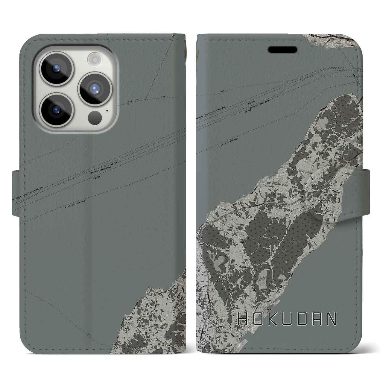 【北淡(兵庫県)】地図柄iPhoneケース(手帳タイプ)モノトーン・iPhone 15 Pro 用