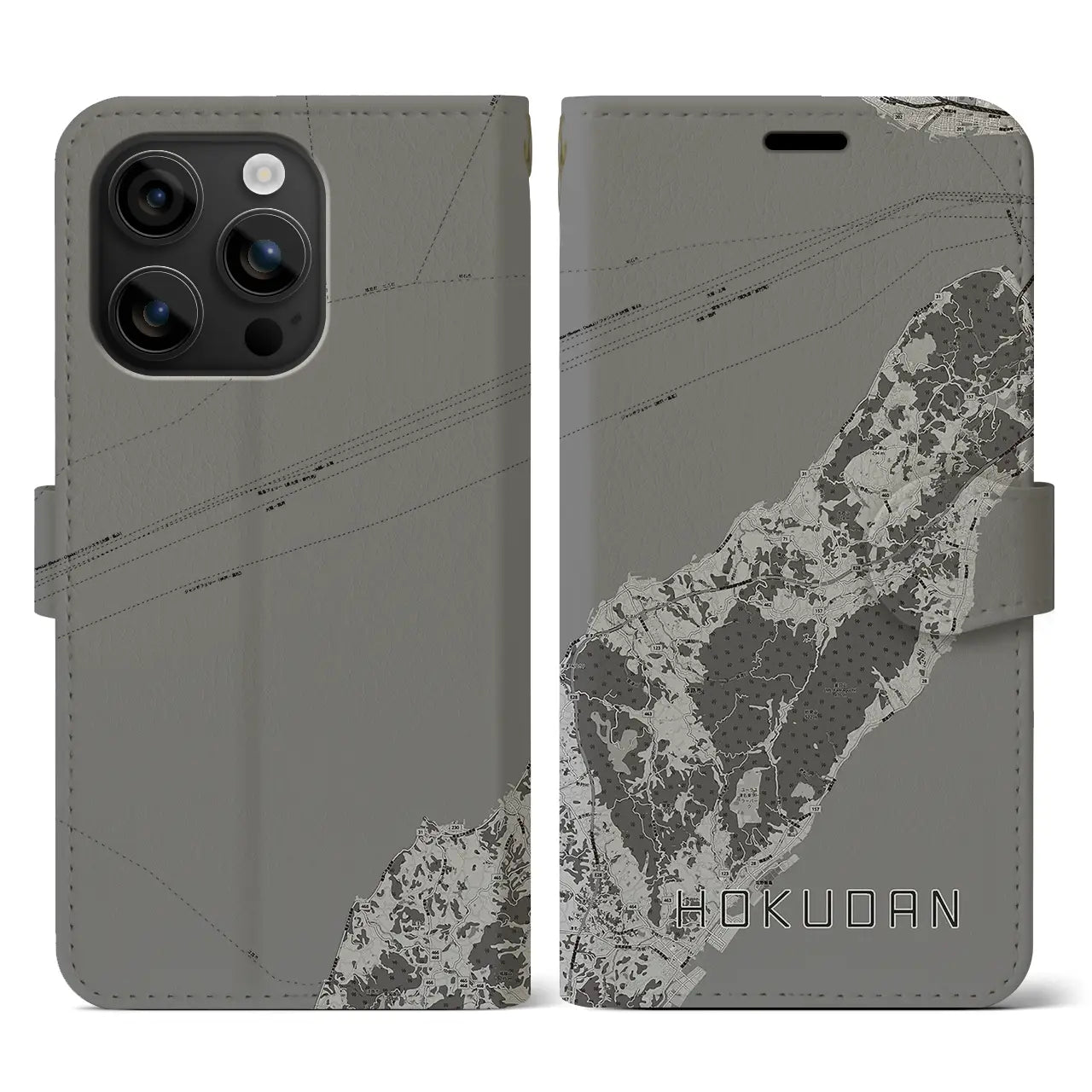 【北淡(兵庫県)】地図柄iPhoneケース(手帳タイプ)モノトーン・iPhone 16 用