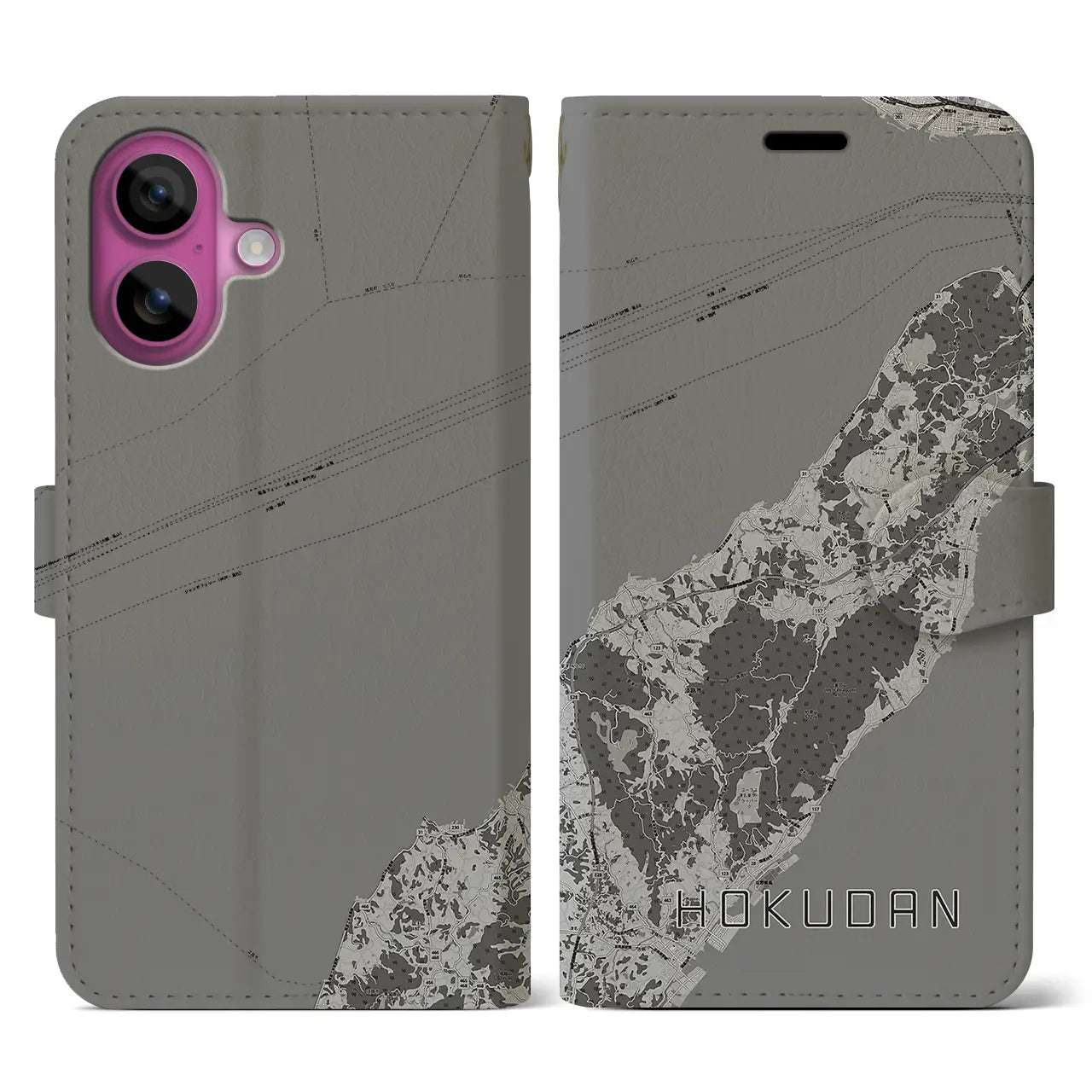 【北淡(兵庫県)】地図柄iPhoneケース(手帳タイプ)モノトーン・iPhone 16 Pro 用