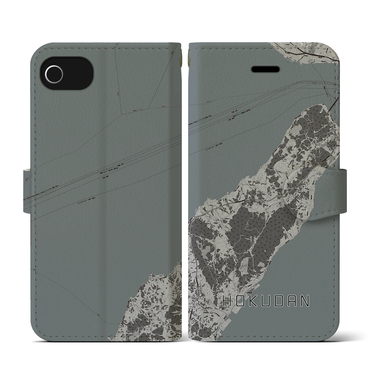 【北淡(兵庫県)】地図柄iPhoneケース(手帳タイプ)モノトーン・iPhone SE(第3 / 第2世代) / 8 / 7 / 6s / 6 用