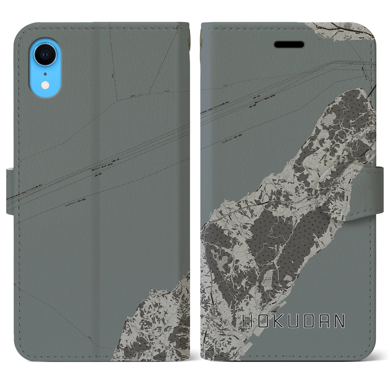【北淡(兵庫県)】地図柄iPhoneケース(手帳タイプ)モノトーン・iPhone XR 用