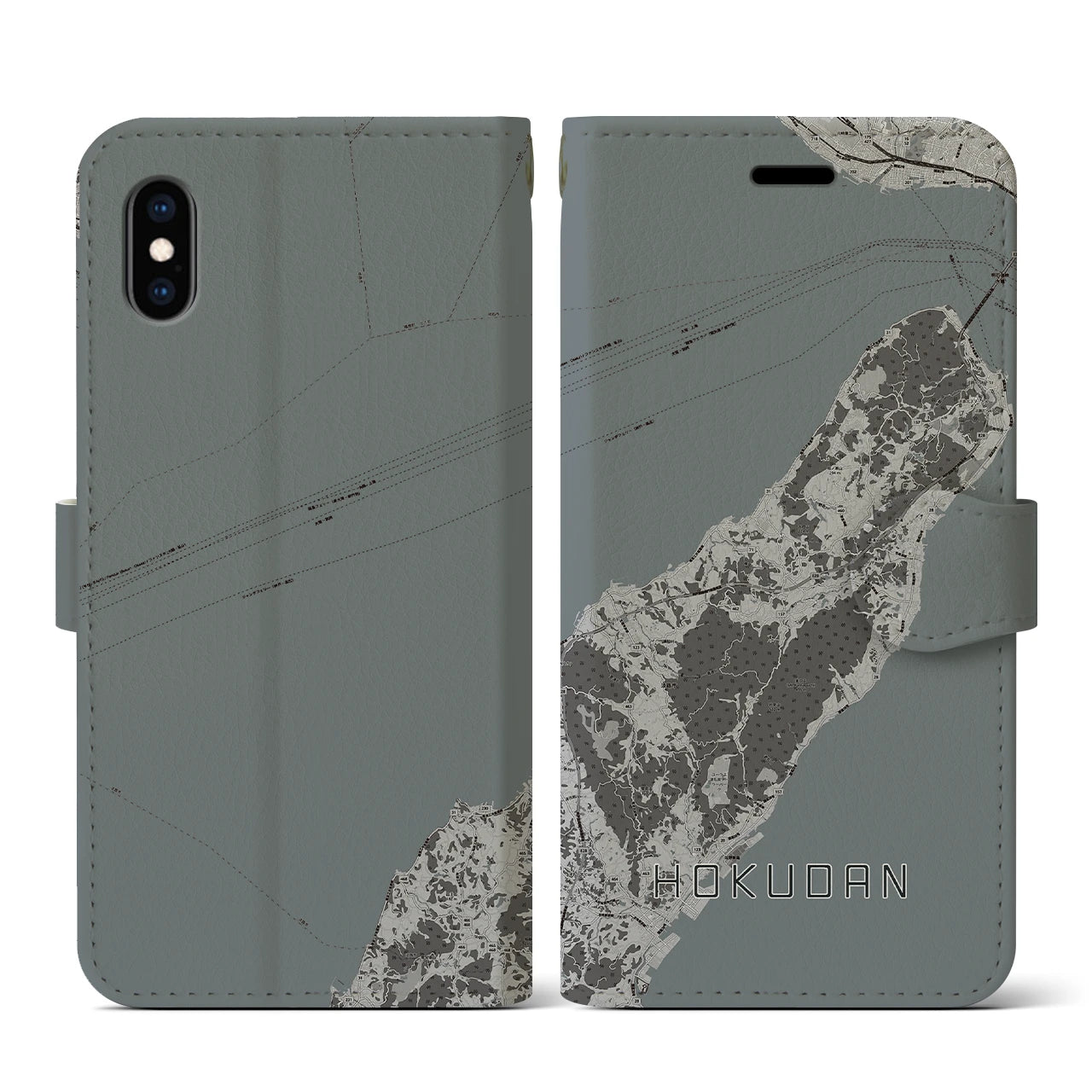 【北淡(兵庫県)】地図柄iPhoneケース(手帳タイプ)モノトーン・iPhone XS / X 用