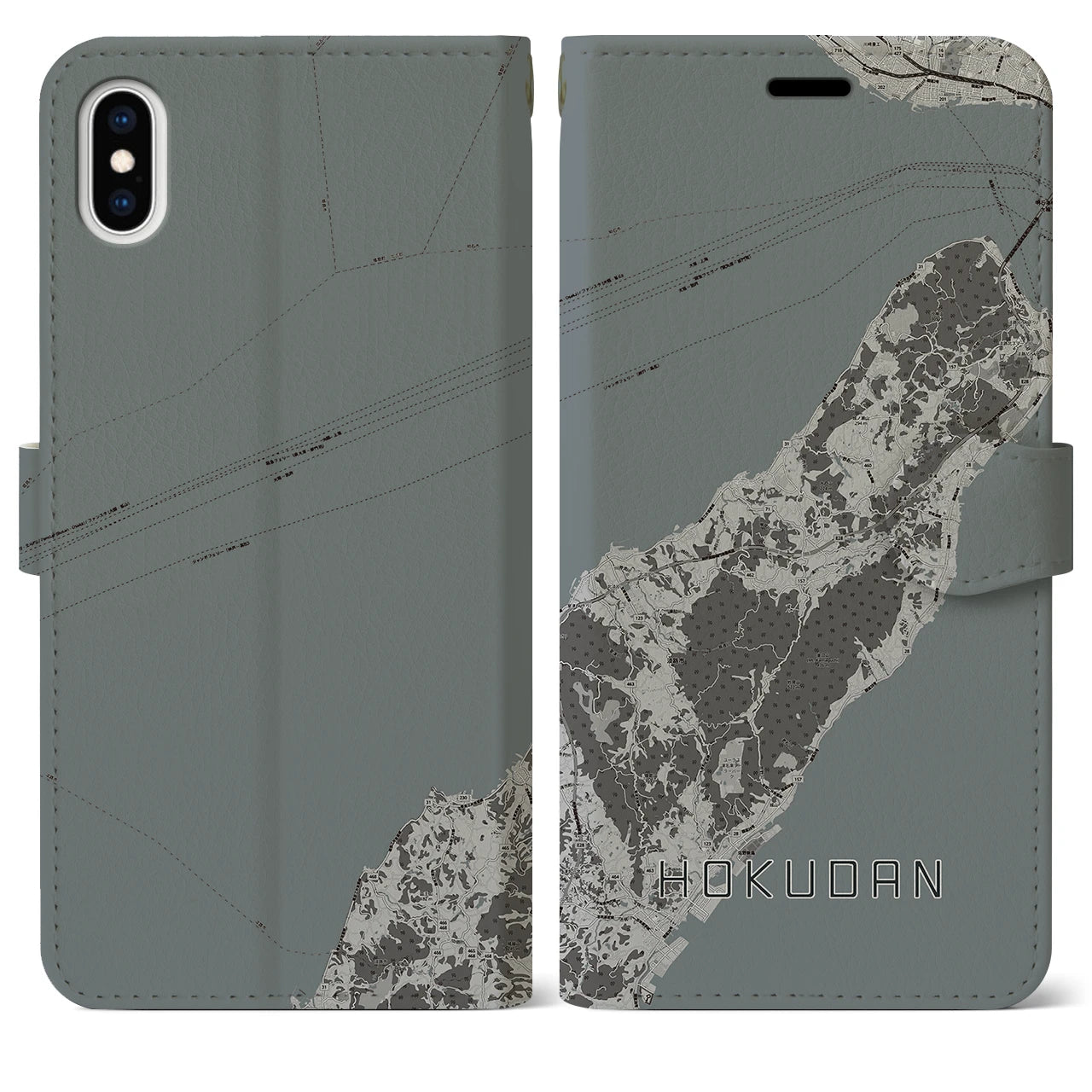 【北淡(兵庫県)】地図柄iPhoneケース(手帳タイプ)モノトーン・iPhone XS Max 用