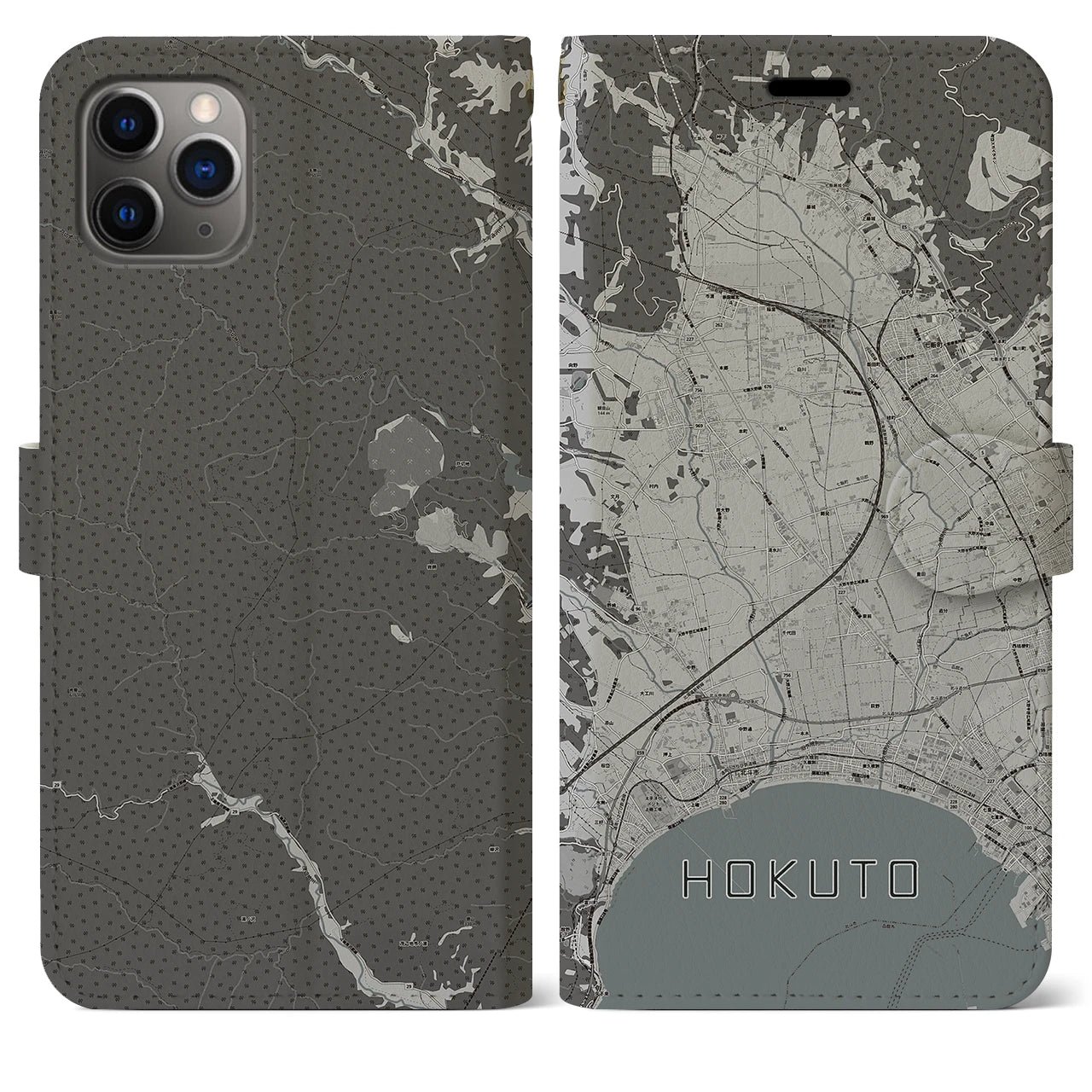 【北斗(北海道)】地図柄iPhoneケース(手帳タイプ)モノトーン・iPhone 11 Pro Max 用