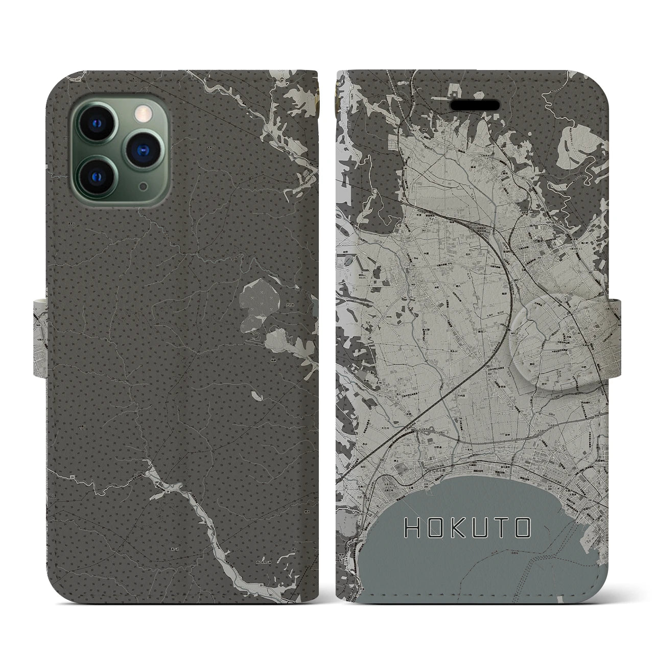 【北斗(北海道)】地図柄iPhoneケース(手帳タイプ)モノトーン・iPhone 11 Pro 用