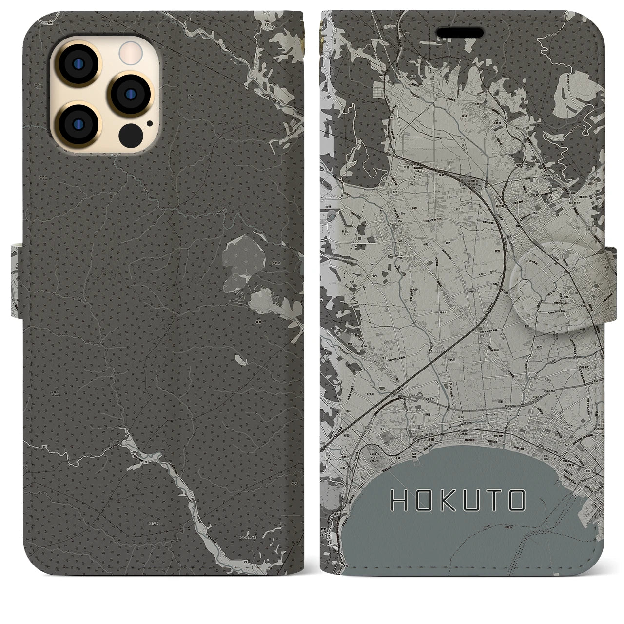 【北斗(北海道)】地図柄iPhoneケース(手帳タイプ)モノトーン・iPhone 12 Pro Max 用