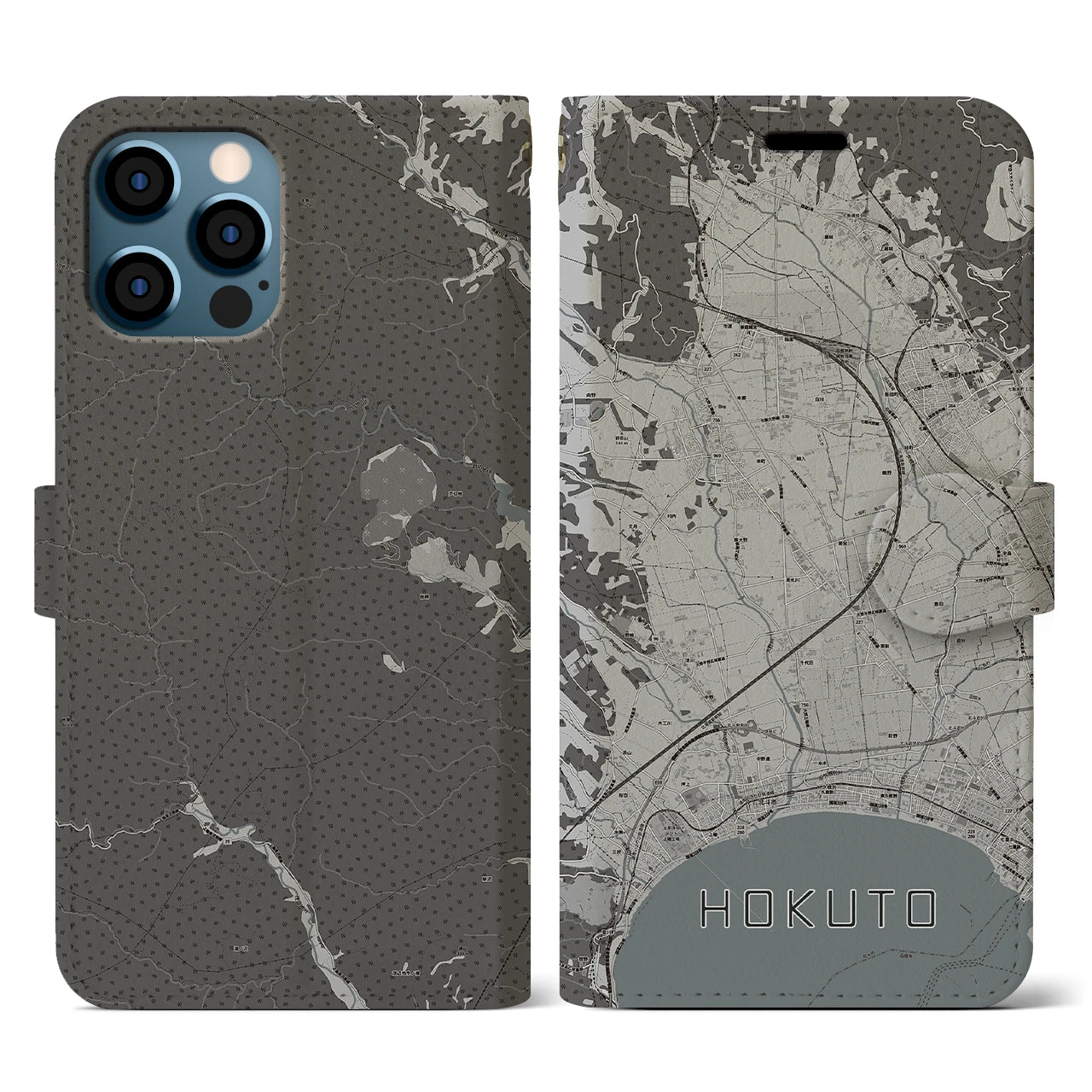 【北斗(北海道)】地図柄iPhoneケース(手帳タイプ)モノトーン・iPhone 12 / 12 Pro 用