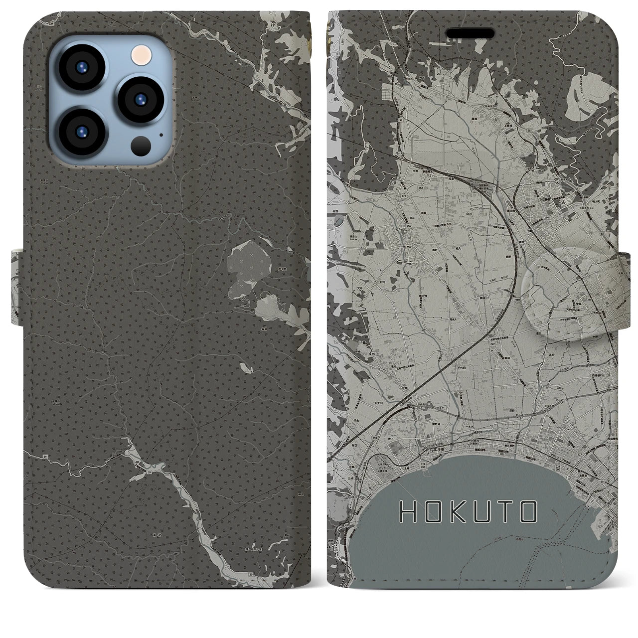 【北斗(北海道)】地図柄iPhoneケース(手帳タイプ)モノトーン・iPhone 13 Pro Max 用