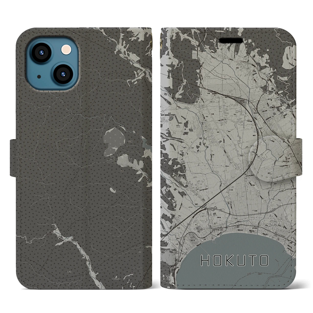 【北斗(北海道)】地図柄iPhoneケース(手帳タイプ)モノトーン・iPhone 13 用