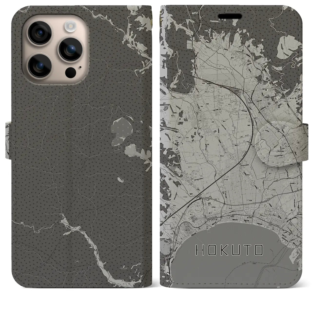 【北斗(北海道)】地図柄iPhoneケース(手帳タイプ)モノトーン・iPhone 16 Plus 用