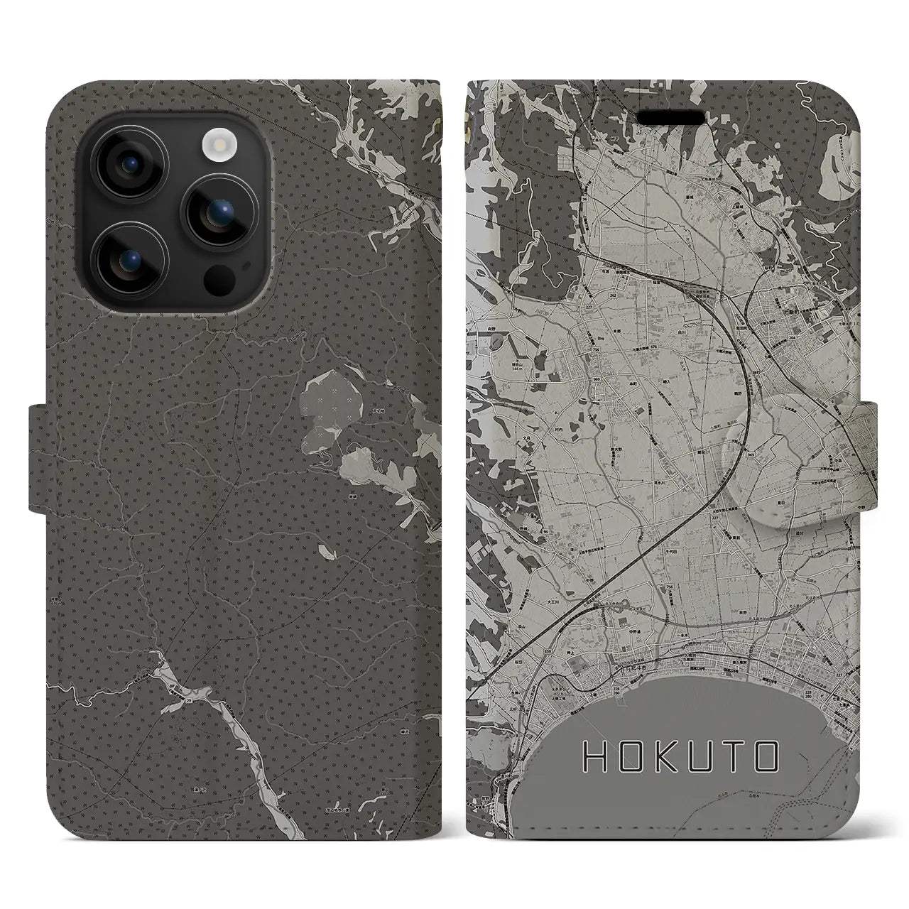 【北斗(北海道)】地図柄iPhoneケース(手帳タイプ)モノトーン・iPhone 16 用