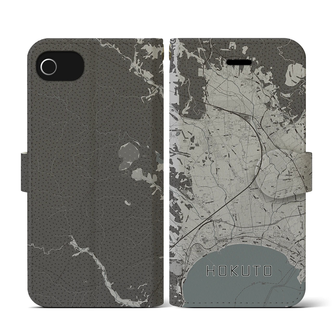 【北斗(北海道)】地図柄iPhoneケース(手帳タイプ)モノトーン・iPhone SE(第3 / 第2世代) / 8 / 7 / 6s / 6 用