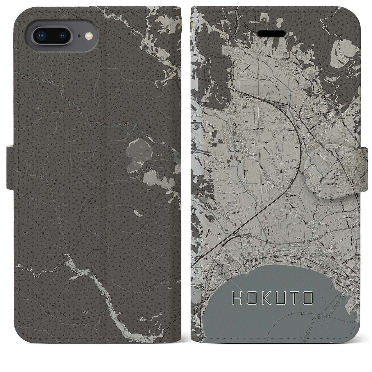 【北斗(北海道)】地図柄iPhoneケース(手帳タイプ)モノトーン・iPhone 8Plus /7Plus / 6sPlus / 6Plus 用