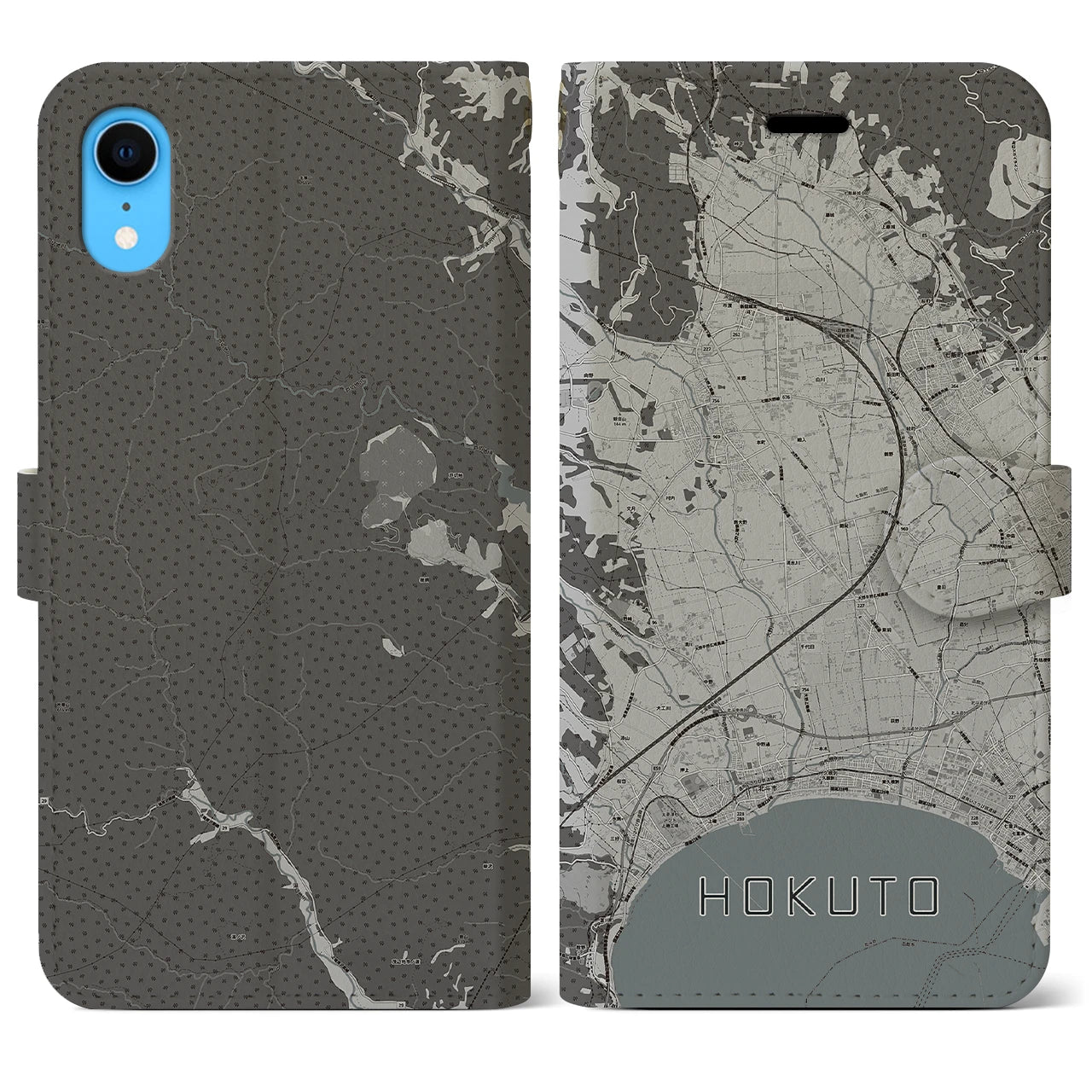 【北斗(北海道)】地図柄iPhoneケース(手帳タイプ)モノトーン・iPhone XR 用