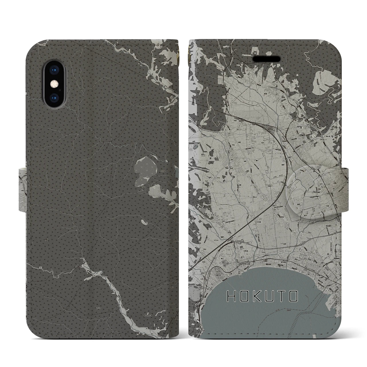 【北斗(北海道)】地図柄iPhoneケース(手帳タイプ)モノトーン・iPhone XS / X 用