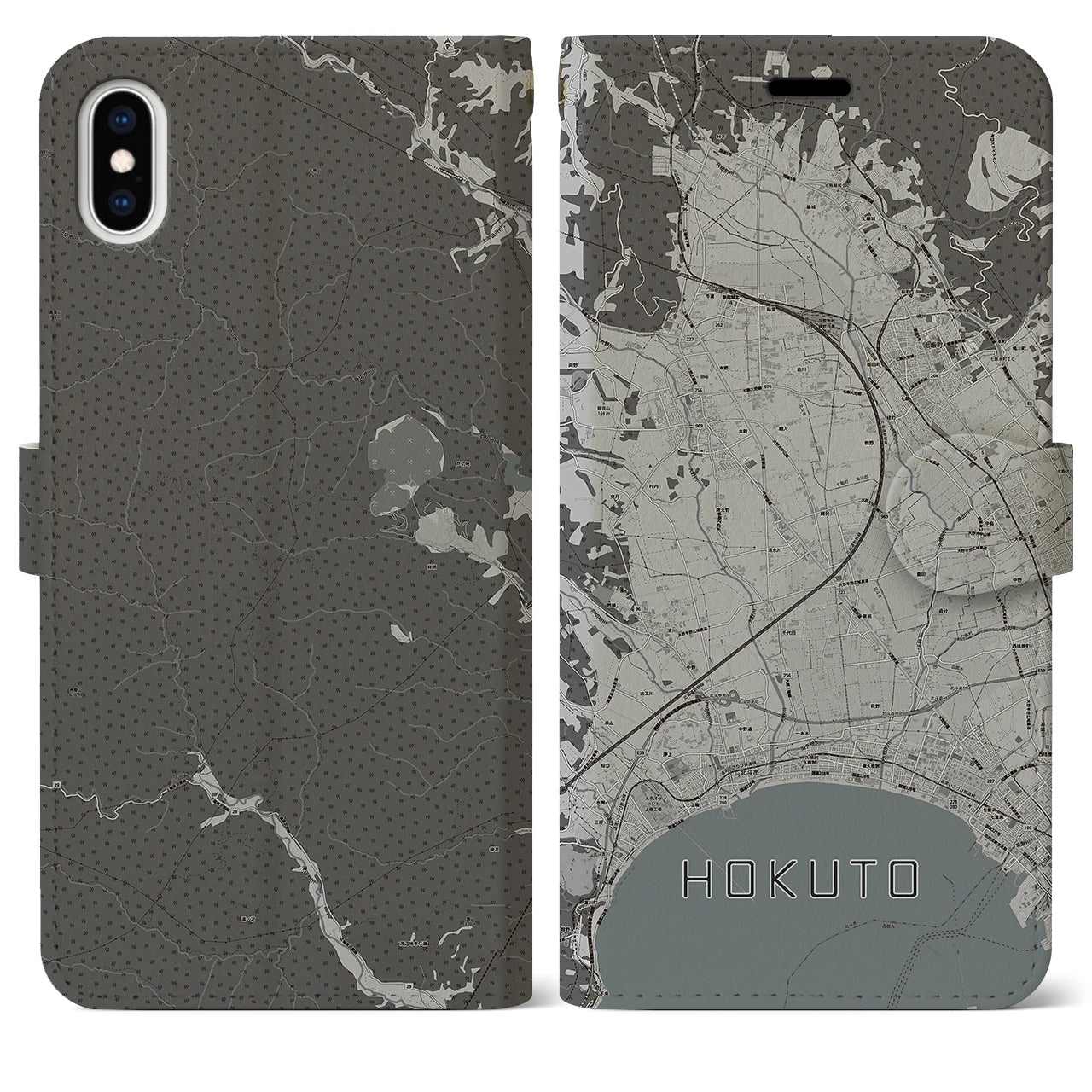 【北斗(北海道)】地図柄iPhoneケース(手帳タイプ)モノトーン・iPhone XS Max 用