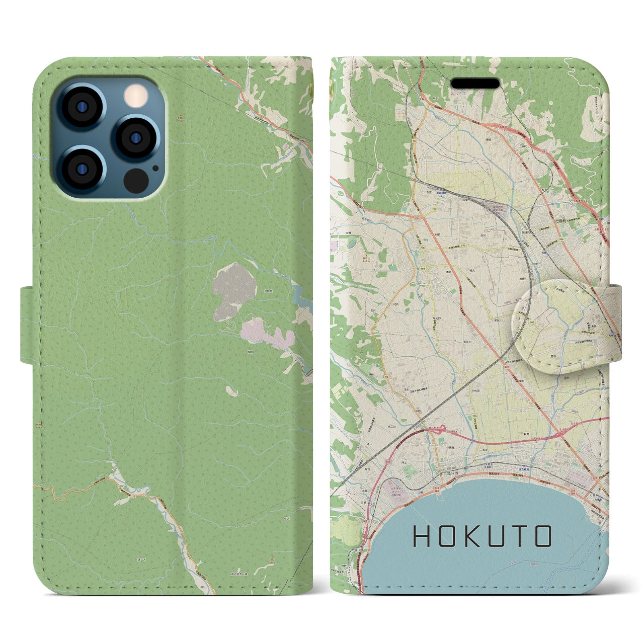 【北斗(北海道)】地図柄iPhoneケース(手帳タイプ)ナチュラル・iPhone 12 / 12 Pro 用