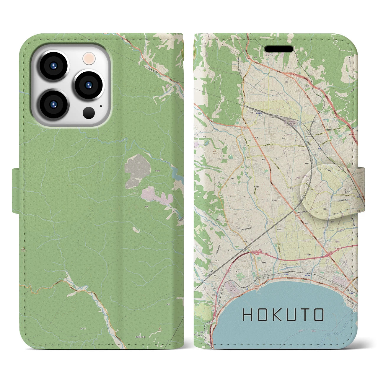 【北斗(北海道)】地図柄iPhoneケース(手帳タイプ)ナチュラル・iPhone 13 Pro 用