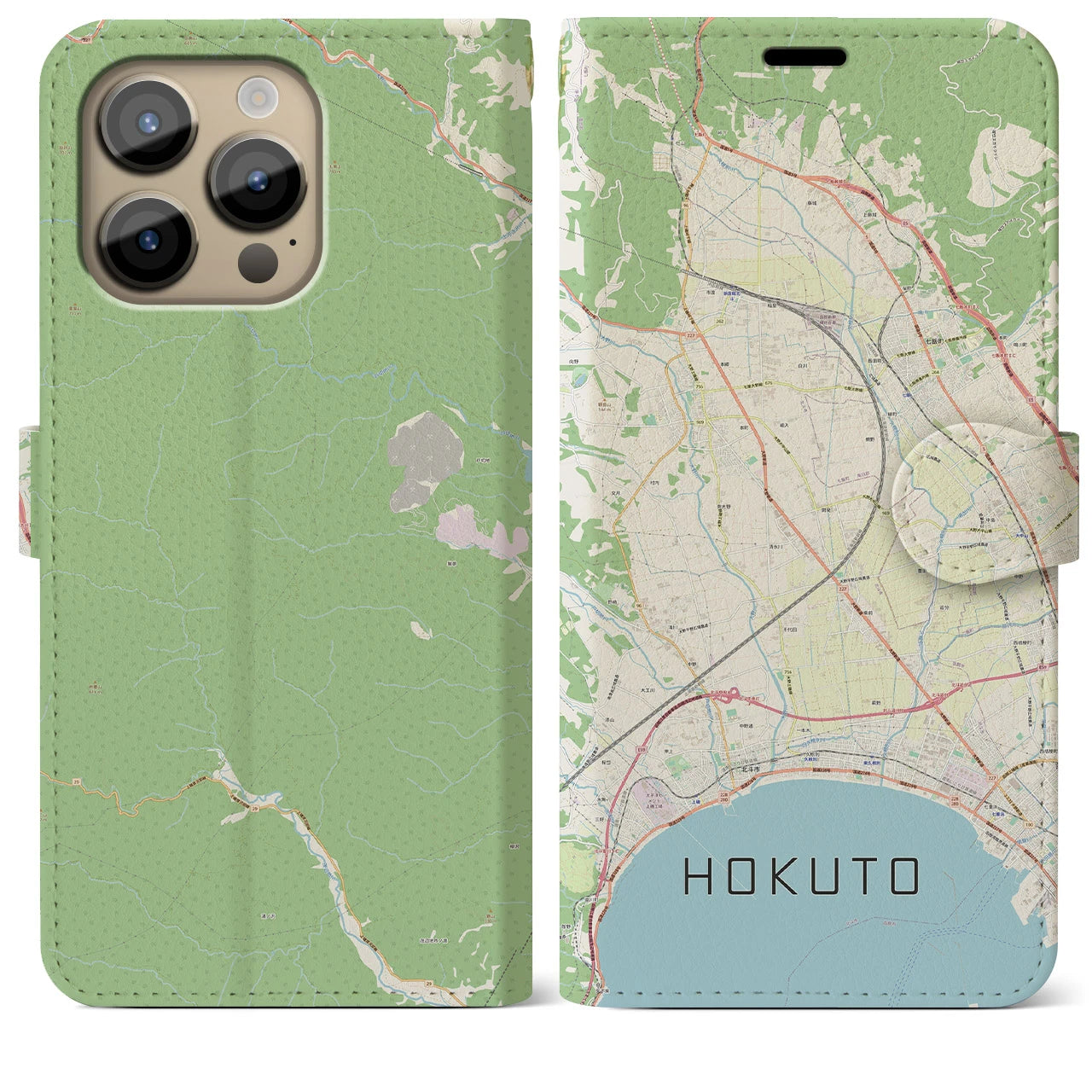 【北斗(北海道)】地図柄iPhoneケース(手帳タイプ)ナチュラル・iPhone 14 Pro Max 用