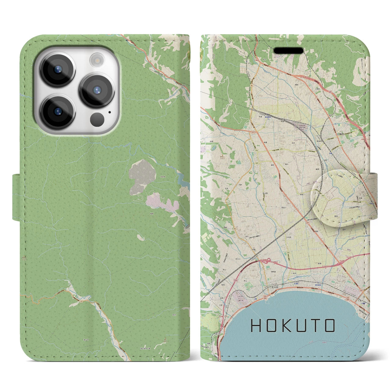 【北斗(北海道)】地図柄iPhoneケース(手帳タイプ)ナチュラル・iPhone 14 Pro 用