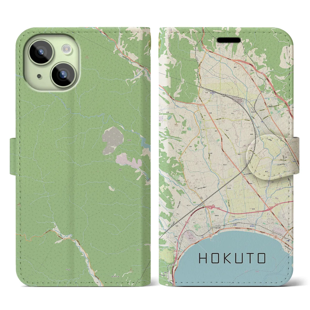 【北斗(北海道)】地図柄iPhoneケース(手帳タイプ)ナチュラル・iPhone 15 用