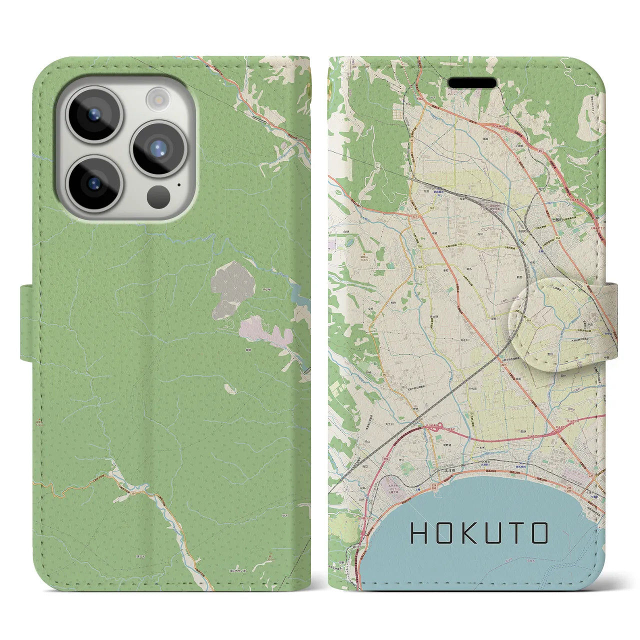 【北斗(北海道)】地図柄iPhoneケース(手帳タイプ)ナチュラル・iPhone 15 Pro 用