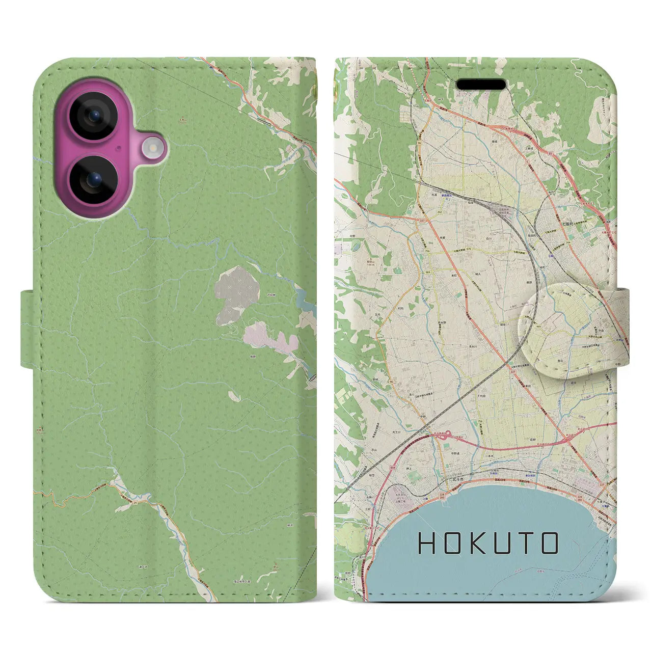 【北斗(北海道)】地図柄iPhoneケース(手帳タイプ)ナチュラル・iPhone 16 Pro 用