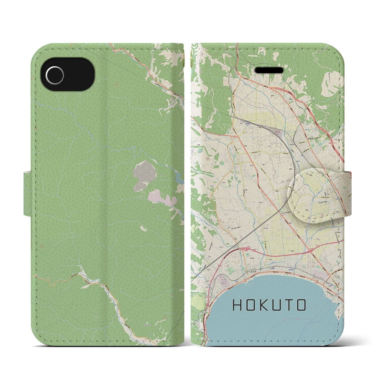 【北斗(北海道)】地図柄iPhoneケース(手帳タイプ)ナチュラル・iPhone SE(第3 / 第2世代) / 8 / 7 / 6s / 6 用