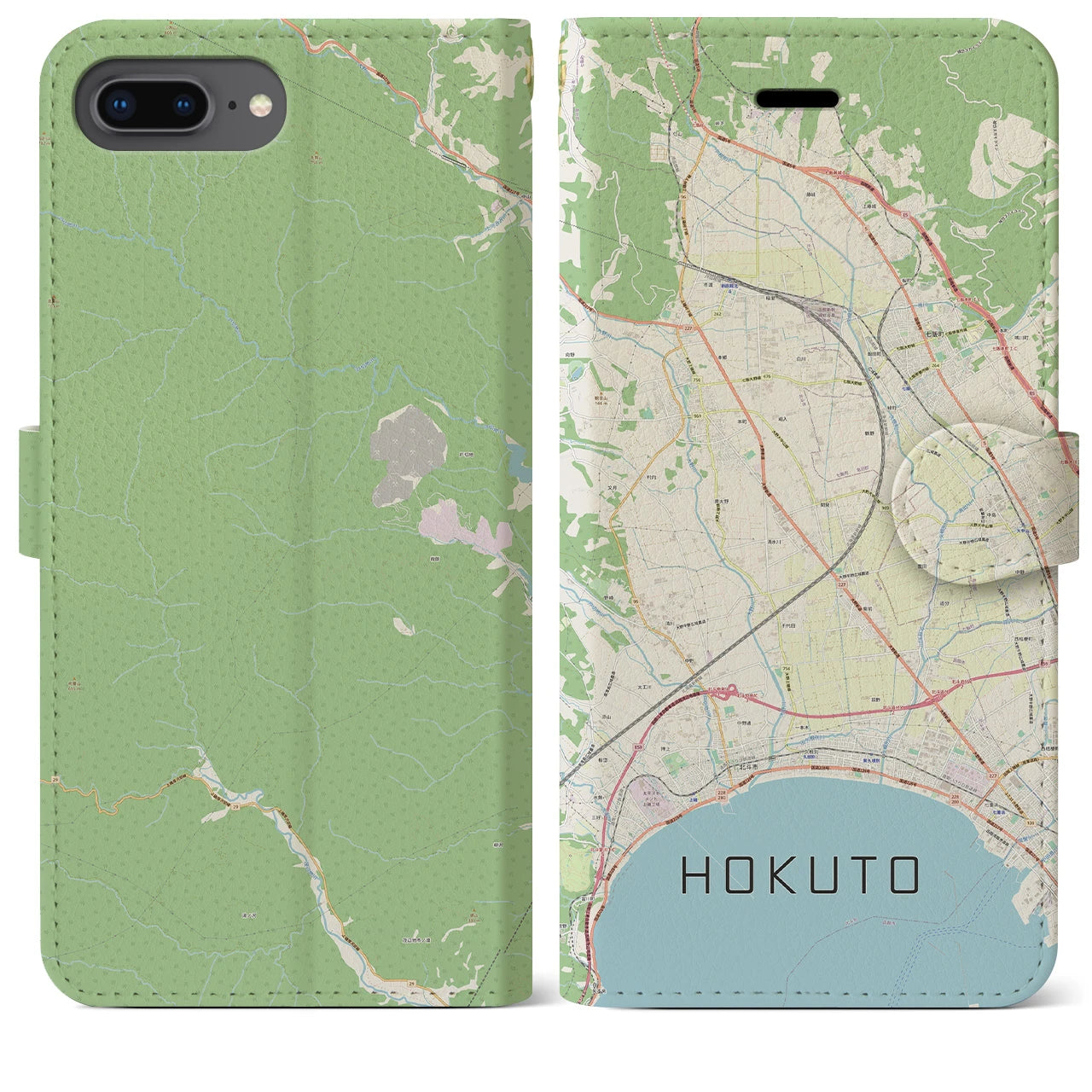 【北斗(北海道)】地図柄iPhoneケース(手帳タイプ)ナチュラル・iPhone 8Plus /7Plus / 6sPlus / 6Plus 用