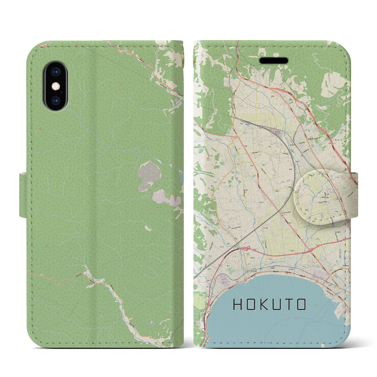 【北斗(北海道)】地図柄iPhoneケース(手帳タイプ)ナチュラル・iPhone XS / X 用