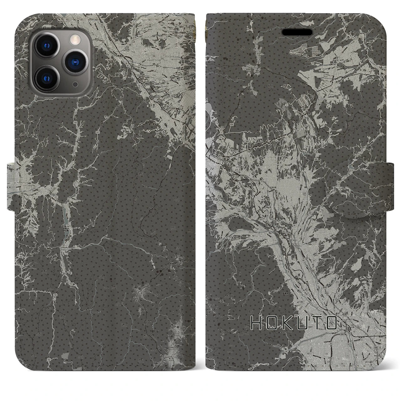 【北杜(山梨県)】地図柄iPhoneケース(手帳タイプ)モノトーン・iPhone 11 Pro Max 用