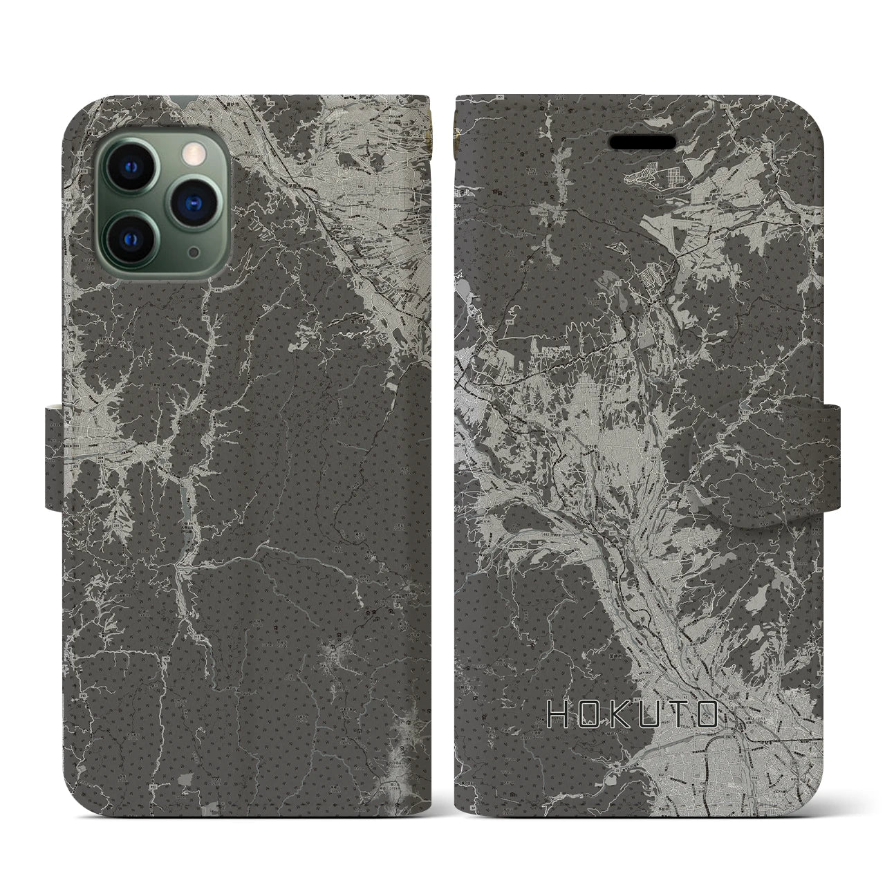 【北杜(山梨県)】地図柄iPhoneケース(手帳タイプ)モノトーン・iPhone 11 Pro 用