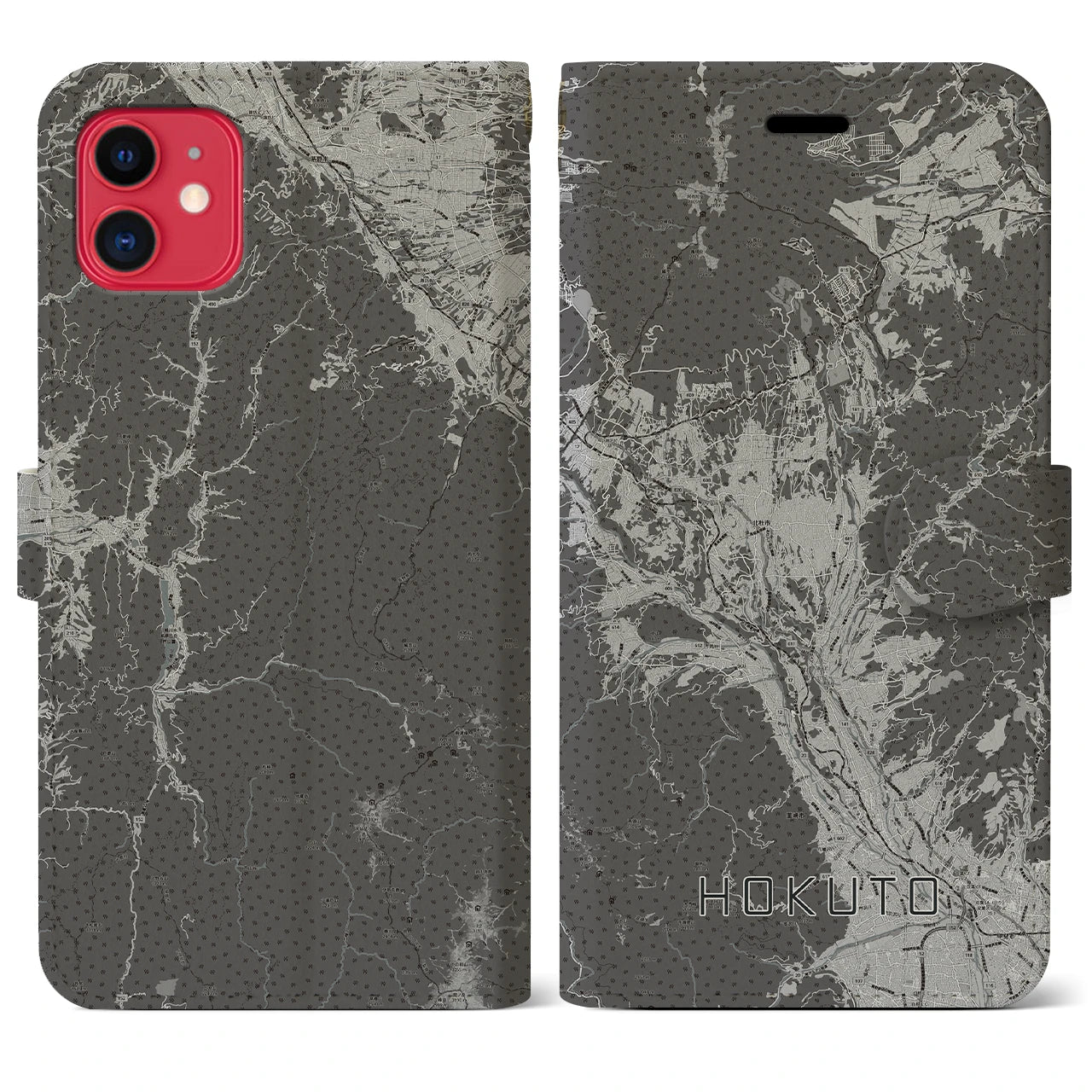 【北杜(山梨県)】地図柄iPhoneケース(手帳タイプ)モノトーン・iPhone 11 用