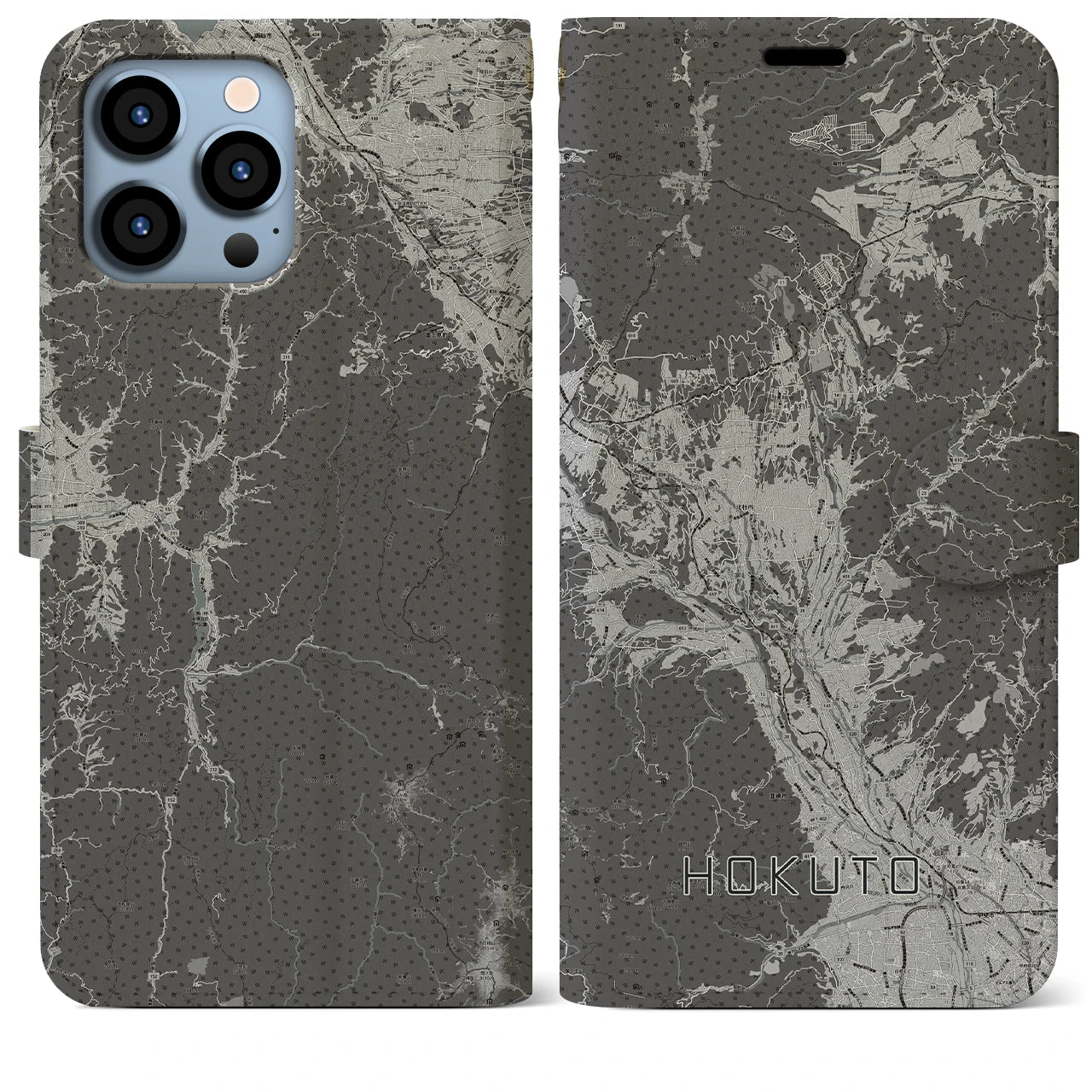 【北杜(山梨県)】地図柄iPhoneケース(手帳タイプ)モノトーン・iPhone 13 Pro Max 用