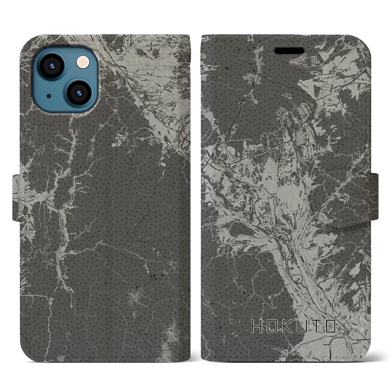 【北杜(山梨県)】地図柄iPhoneケース(手帳タイプ)モノトーン・iPhone 13 用